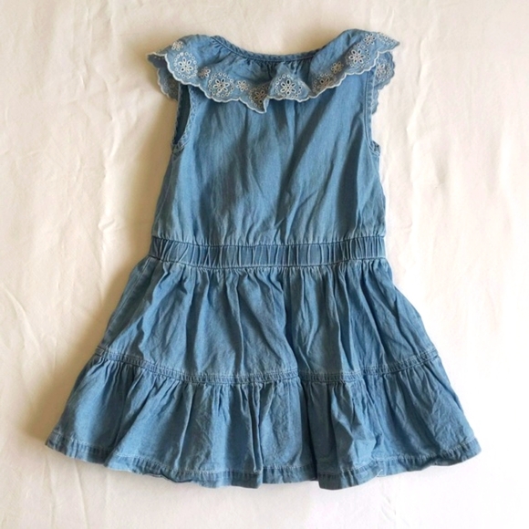 calvin klein jeans eyelet lace ruffle denim chambray tiered dress 4T toddler - Picture 10 of 11